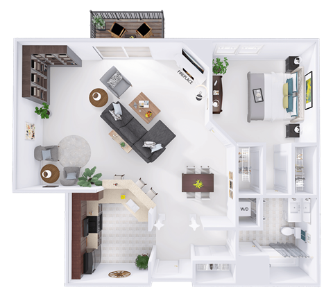 Floor plan for 1 bed, 1 bath, 989 sqft